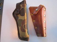 2 vintage Pistol Holsters, Nylon 8 1/4" deep 3 1/4" wide And Leather 6 1/2" deep