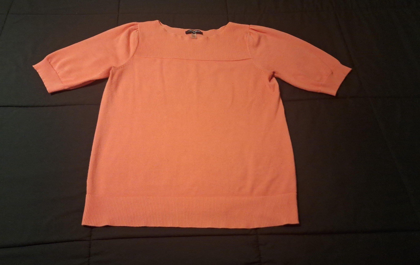 CABLE & GAUGE Scoop Neck Elbow Sleeve / Half Sleeve, Sweater Coral Size M