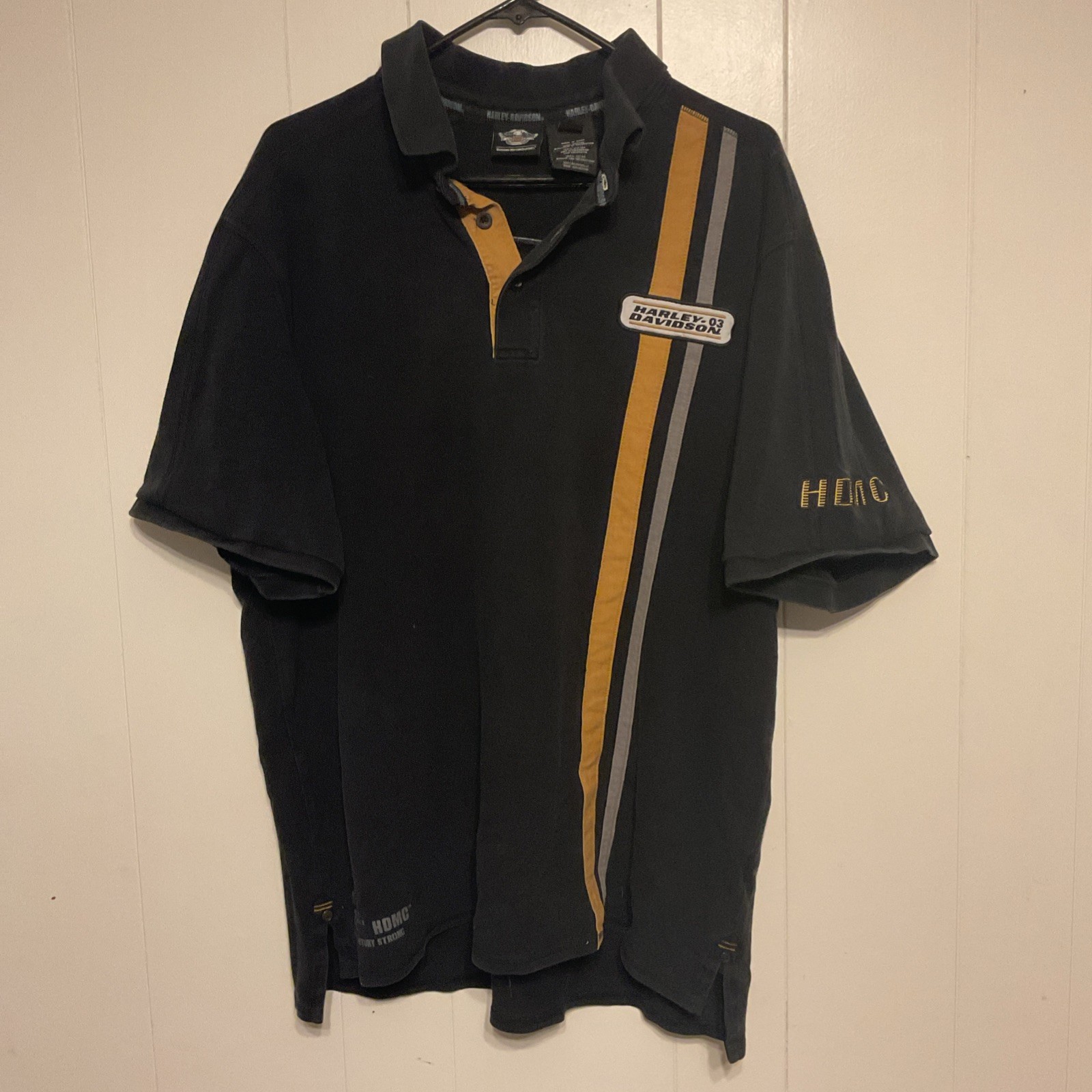 Harley Davidson Polo Shirt Mens XL 2003 Black GOLD GRAY Short Sleeve Y2K