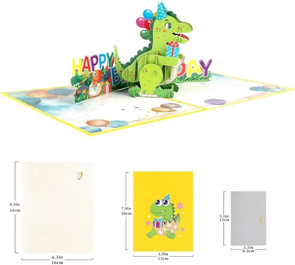 Dinosaur Birthday Pop Up Card, Birthday Card with Fun Dinosaur Design, 3D - image 2 of 4