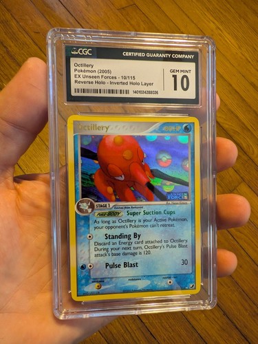 (TOP POP 9) Pokemon Octillery 10/115 ERROR Holo EX Unseen Forces CGC 10 GEM MINT - Picture 2 of 4