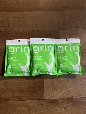 (3 Packs of 60) Grin Fine Tight Teeth Mint Dental Flossers Oral Floss Toothpick