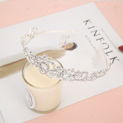 Tiara de Cristal Boda Novia Princesa Corona Velo Adorno de Pelo Plata + Dos Peines - Imagen 7 de 10