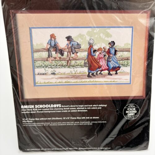 Vtg 1987 Dimensions AMISH SCHOOLDAYS Counted Cross Stitch Kit #3629 Color Chart - Picture 3 of 10