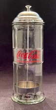 VINTAGE DINER STYLE COCA-COLA STRAW HOLDER-COKE-1992-Heavy Clear Glass-11"