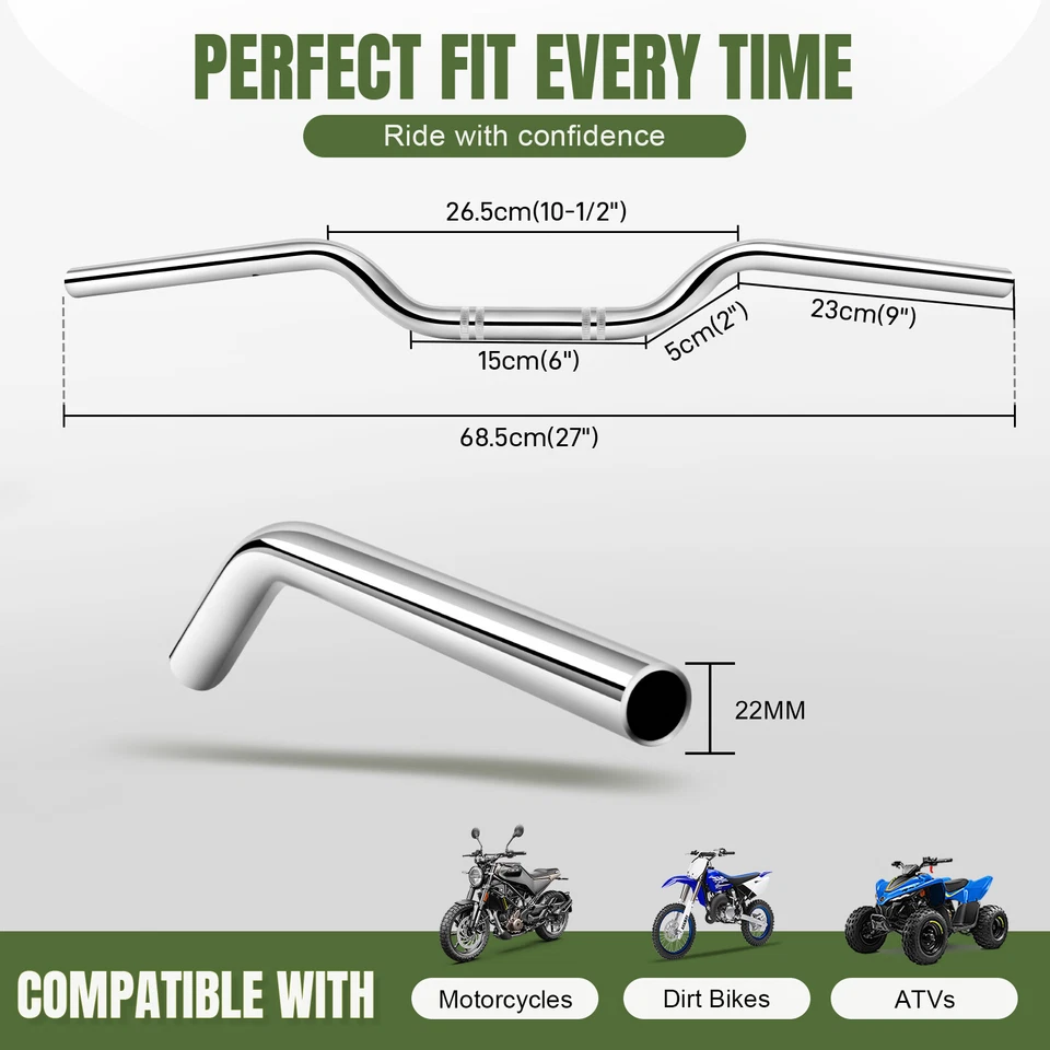 Manillar de arrastre rastreador cromado para motocicleta 7/8" 22 mm para Triumph T100 Bonneville Foto 2 de 4