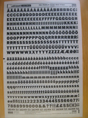 1 x Letraset Upp / Low & Num FRANKLIN GOTHIC BOLD 36pt 9,4mm Blatt 3106 b(R)