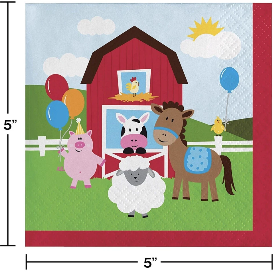 Farmhouse Fun Beverage Napkins 18 Pack Farm Birthday Party Decoration - Image 2 of 2