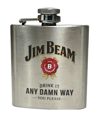Jim Beam Whiskey Stainless Steel 3oz Flask *Drink It Any Damn Way You Please*
