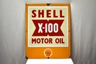 Vintage Shell X-100 Motor Oil Double Sided Porcelain Enamel Sign 22x18 Gas Petro