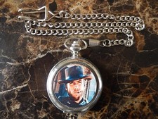 CLINT EASTWOOD "A MAN WITH NO NAME" CHROME POCKET WATCH WITH CHAIN NEW 