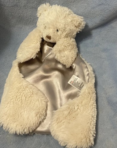 Gund Edgehill Off White Bear Plush Baby Lovey Security Blanket Nunu Gray Satin - Picture 12 of 12