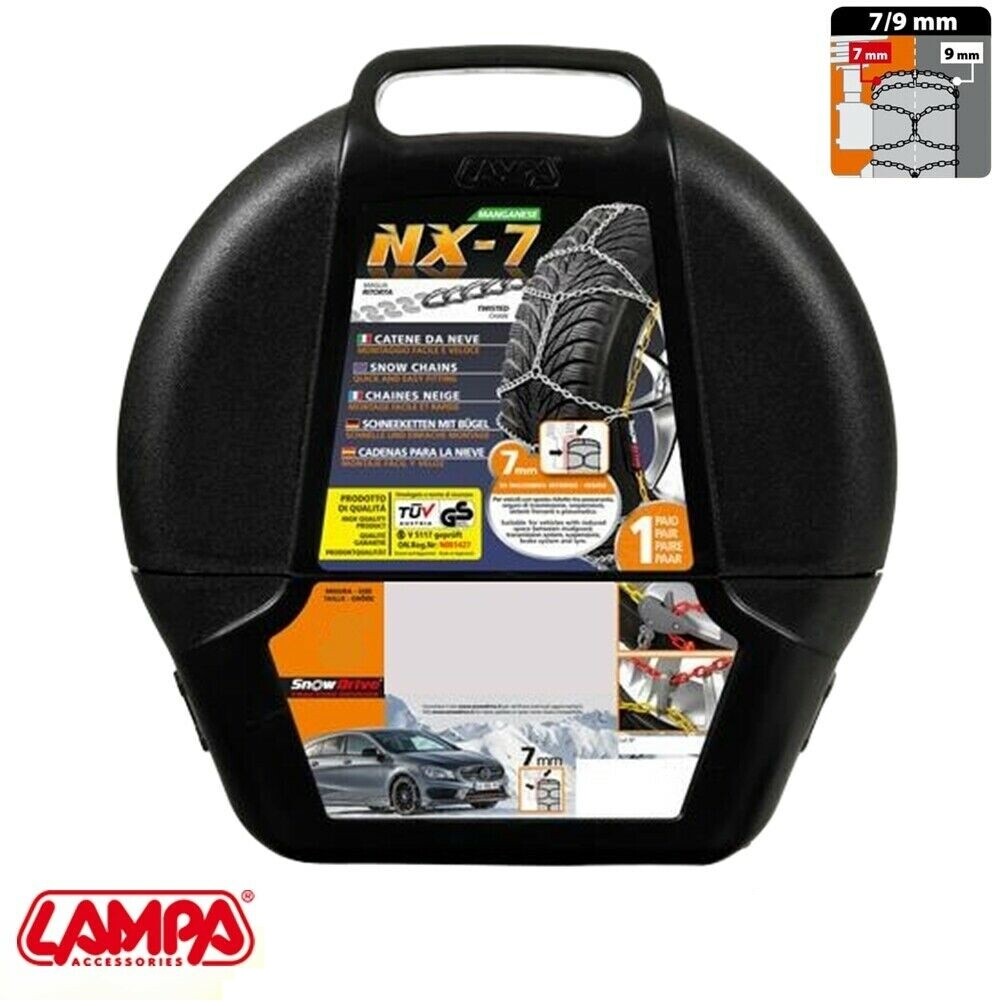 Catene da neve 7/9mm Lampa NX-7 Omologate Manganese Gruppo 8 per gomme 195/55r16