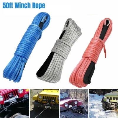 UKFAST_002 6MM x 15M Synthetic Winch Line Cable Rope 10000 LBS Universal for Car ATV UTV #F
