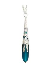 Hawaiian Jewelry Sea Glass Necklace, Teal Necklace Long Teardrop Necklace