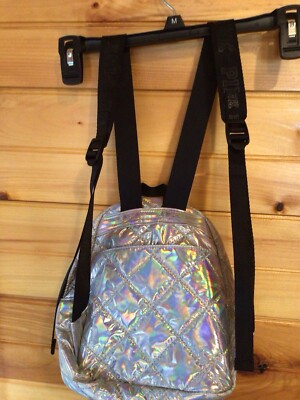 Rare HTF Victoria\'s Secret Pink Iridescent/Metallic Quilted Silver Mini Backpack PINK Victoria main image 3