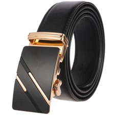 Men's Fashion Cowskin Leather Belt Automatic Buckle Strap Ratchet Waistband Gift