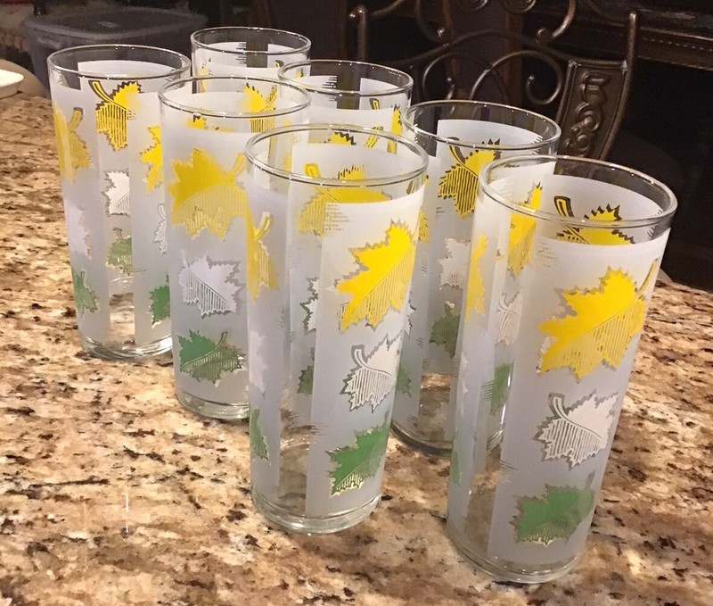 Mid Century MCM 1950 Libbey  Leaves Tumblers Drinking Water Glasses Set Of 7 EUC