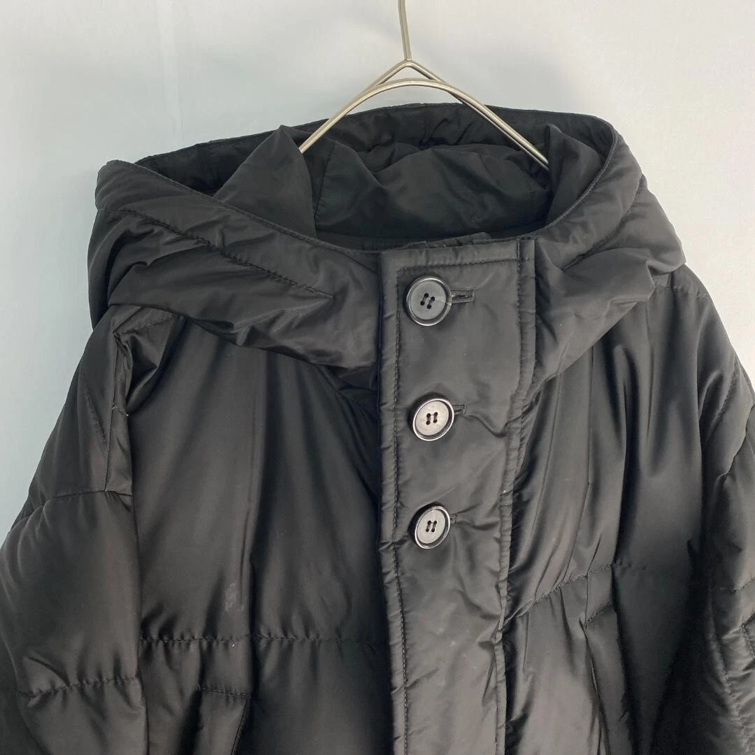 w2577 Prada piumino PRADA triangolo logo placca cappotto trapuntato nero con cappuccio