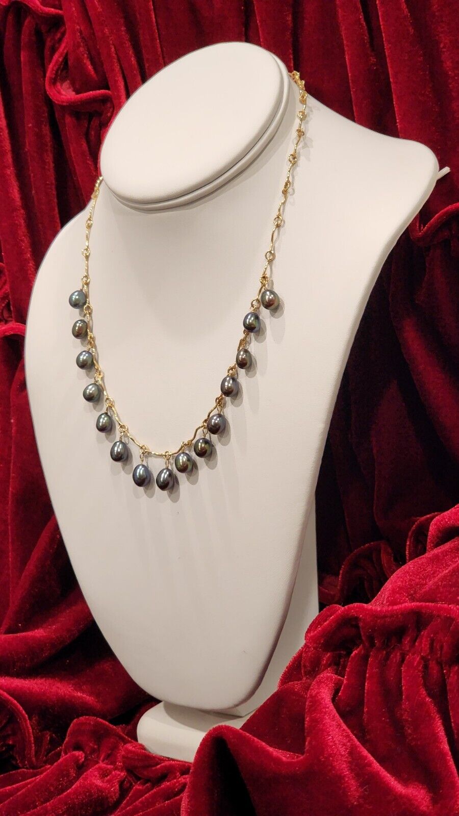 Vintage Natural Tahitian Black Pearl Necklace 14K… - image 3