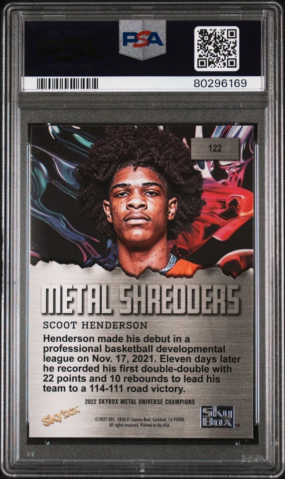 2022 METAL UNIVERSE SCOOT HENDERSON METAL SHREDDERS BLAZERS #122 PSA 9 POP 3 🔥 - Image 2 of 4