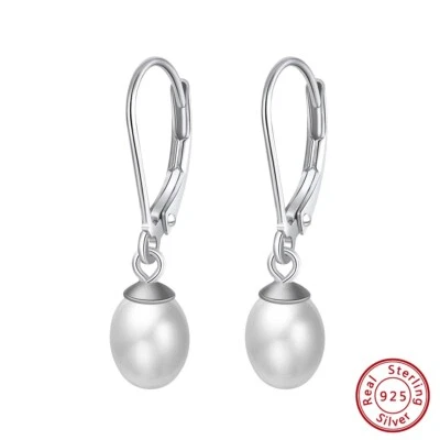 HANDGEFERTIGT Women Earrings Drop Earrings 925 Sterling Silver Freshwater Pearl AAA Earrings