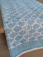 Turquoise Leaf Kantha Bedspread Block Print Quilt King Size Handmade Bedcover