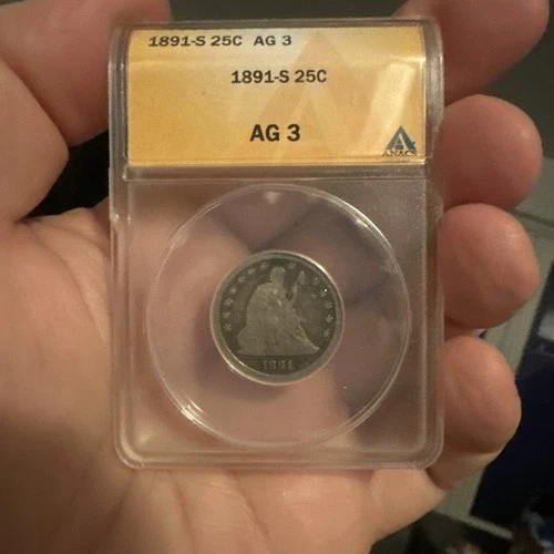 1891 S Seated Liberty Quarter AG 3  ANACS Toned