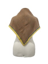 Pure Silk Scarf Geometric Pattern Yellow Red Square Wrap Vintage A124