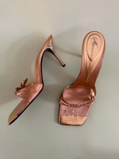 Giuseppe Zanotti Crystal Snake Satin Mule Heels Gold Bronze Vintage Size 40 IT