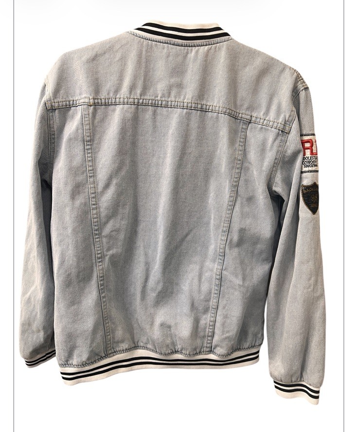 Vintage Style Patchwork Denim Varsity Jacket Bomb… - image 3