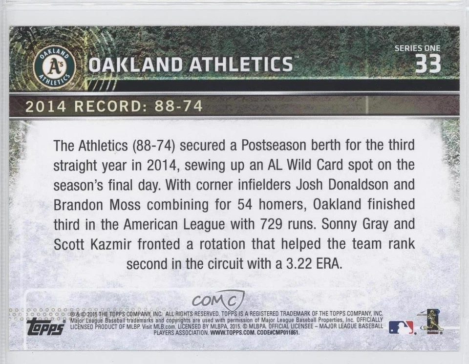 2015 Topps 5x7 Red /10 Oakland Athletics Stephen Vogt #33 - Image 2 of 2