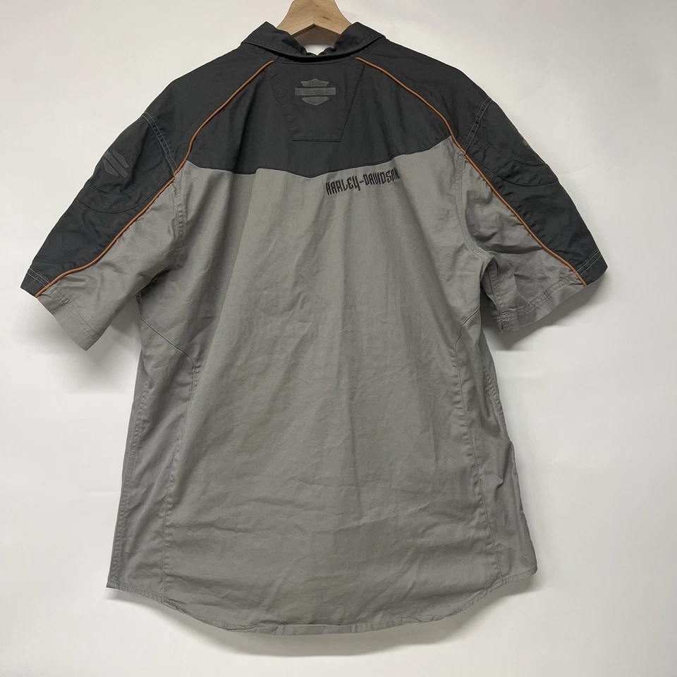 Harley Davidson кожи серый вышитый Snap коротким рукавом рубашка мотоцикла - - Изображение 4 из 4