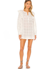 LoveShackFancy Baxter Dress XS White Cotton Lace Embroidered Swiss Dot Boho Mini