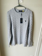 Polo Ralph Lauren Cable-Knit Gray Crew Neck Pullover Sweater M