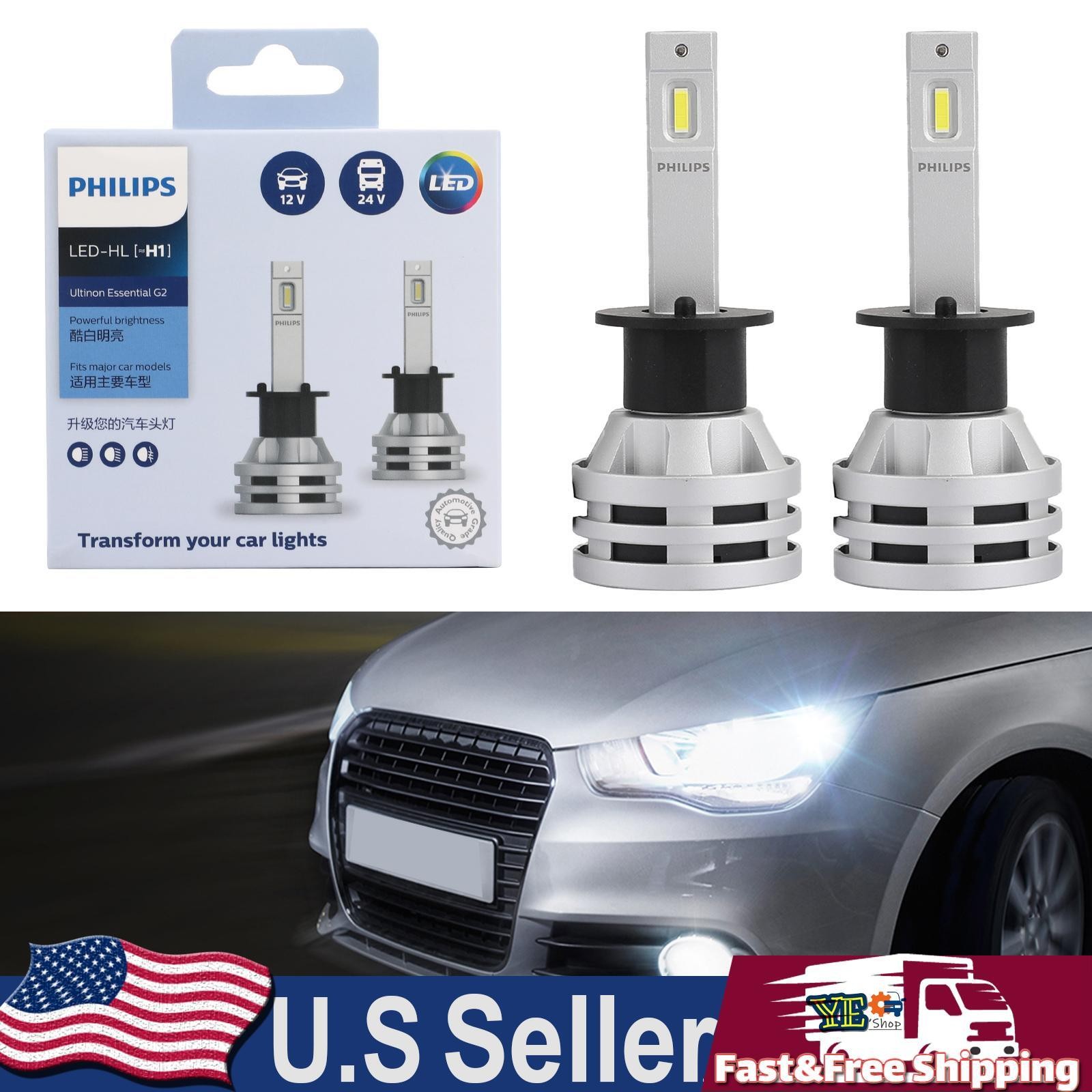 For Philips H1 Led Ultinon Essential Car White Headlight Bulbs 6500K 19W 2Pcs