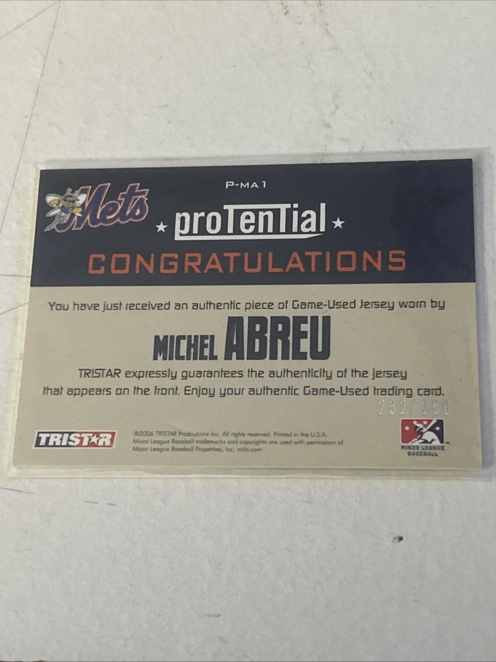 2006 TRISTAR Prospects Plus Protential Michel Abreu #P-MA1 Game Used 232/250 - Image 2 of 2