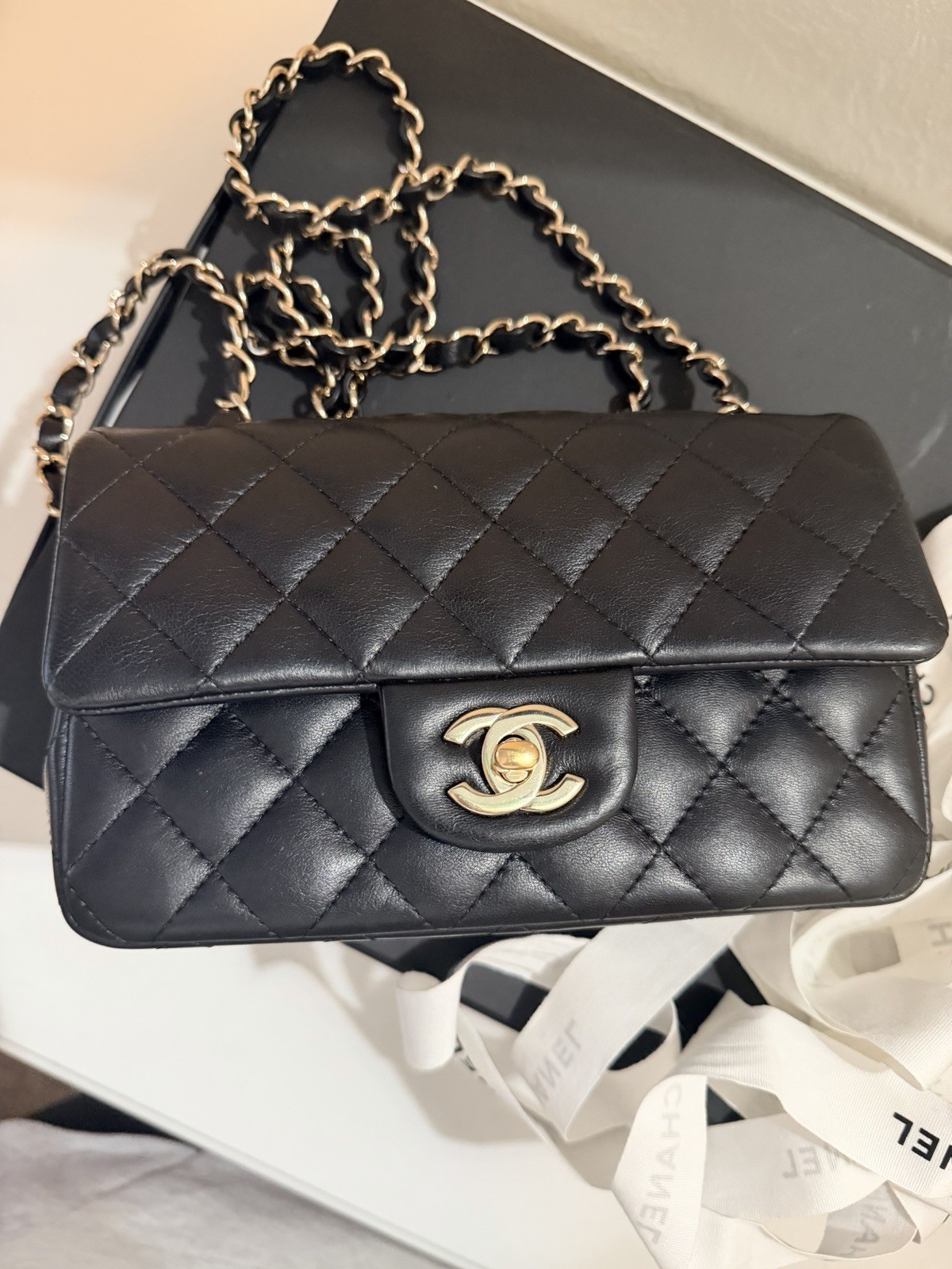 CHANEL Mini Rectangular Classic Flap Bag Black La… - image 2