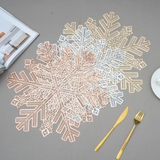 4X Metallic Finish PVC Placemats Dining Table Heat Insulation Mats Pad Snowflake
