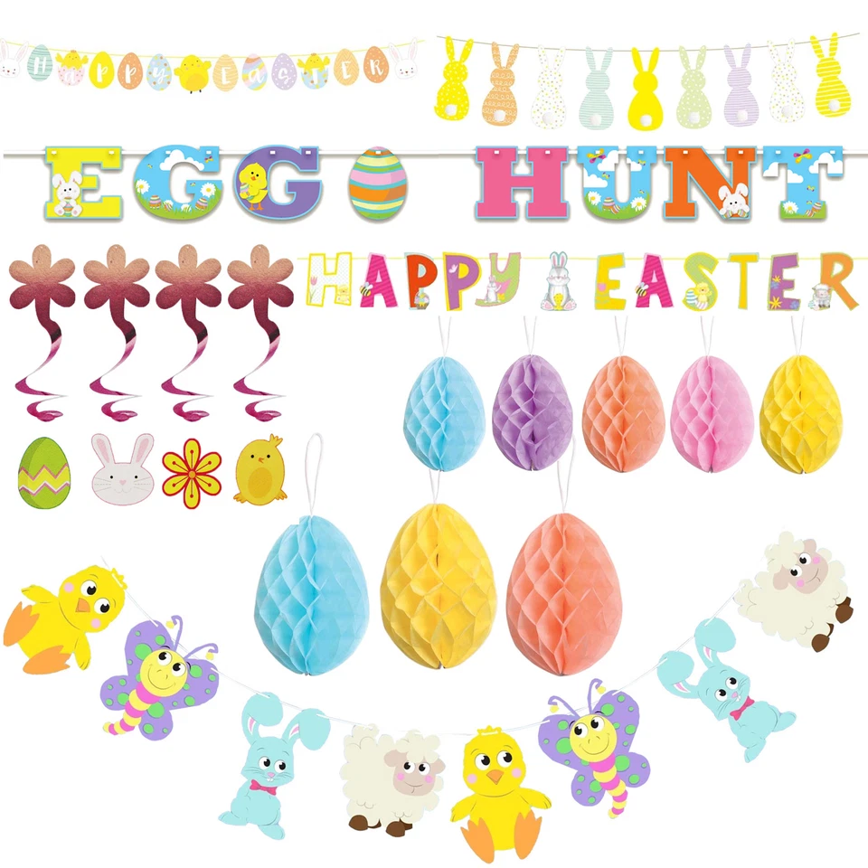 FUN MACHINE Easter Hanging Banners Bunting Room Decorations - Choose Design
