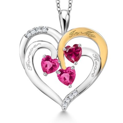 1.80 Ct Pink Created Sapphire Red Created Ruby Rhodium Plated Pendant with Chain