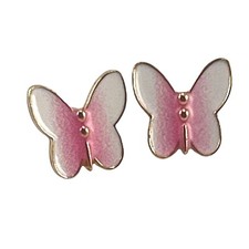 Butterfly Enamel Stud Earrings Pink  White