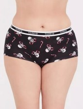 NWT Torrid Plus Size 0 Large COTTON MID-RISE BOYSHORT PANTY CANDY CANE SKULLS