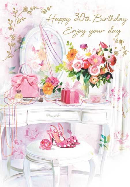 30th Birthday Card Large - Female Dressing Table - At Home Ling Design Quality