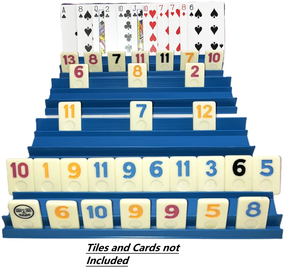 Rummy Azulejos Tarjetas Estantes AZUL Porta Bandejas Conjunto de 4 Estantes Juegos Manos Organizador Foto 4 de 4