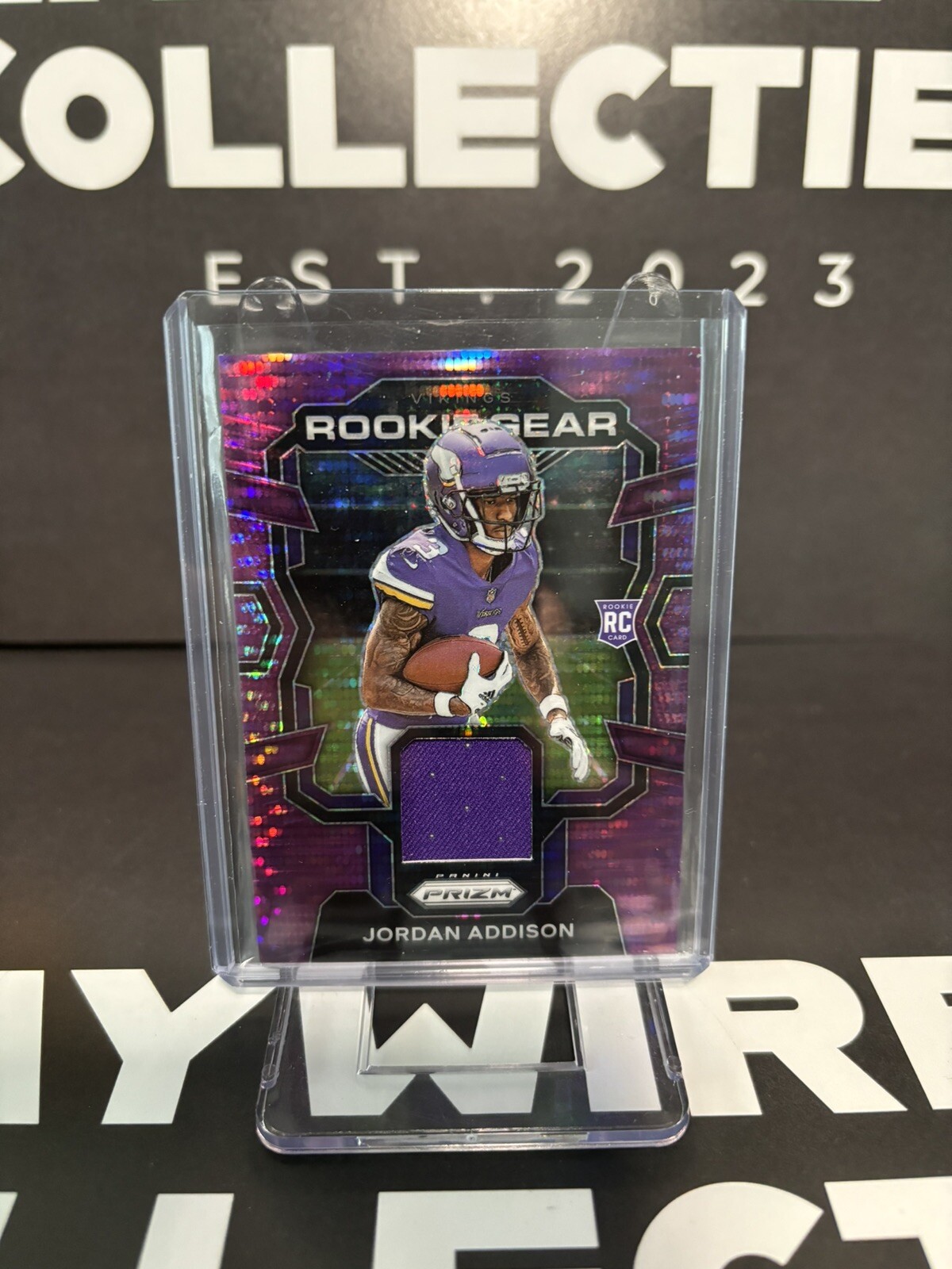 2023 Panini Prizm - Rookie Gear Purple Pulsar Prizm Patch #RG-JA Jordan Addison