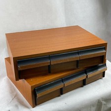 Set of 2 Vintage Faux Wood Cassette Tape Wooden Drawers Cases