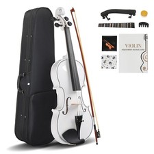 US 4/4 Size White Acoustic Violin Set for Adult w/ Case,Bow,Shoulder Rest Rosin