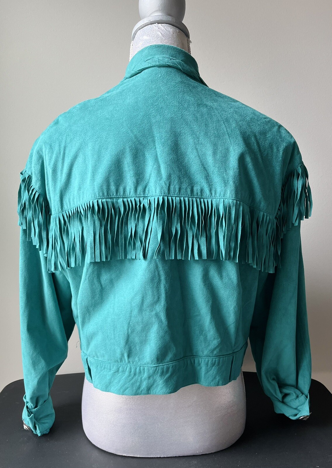 Vintage Turquoise Suede Fringe Jacket Womens Size S Gem