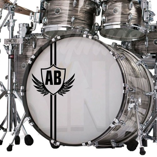 Custom Bass Drum Sticker Personalised Initials Shield Crest Kick Drum